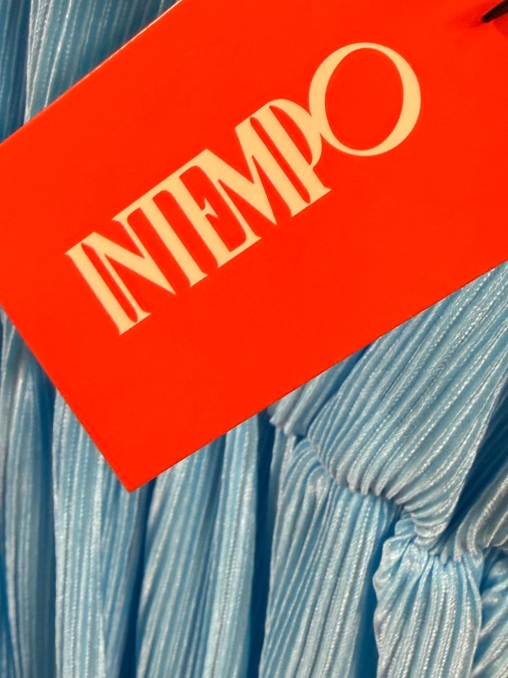 INTEMPO Plisse Midi Dress Accordion Pleated V Neck Blue Size Small - Picture 9 of 10